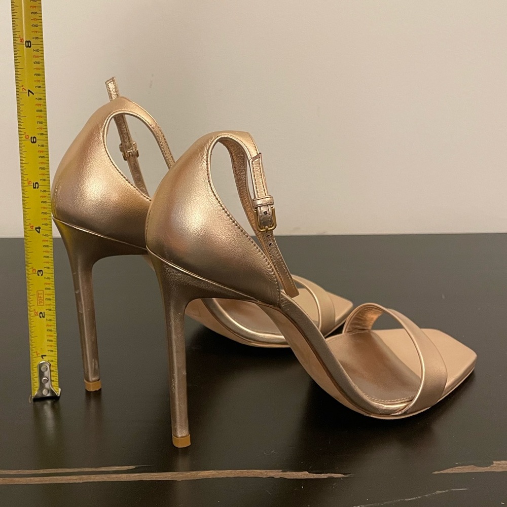 YSL Yves Saint Laurent Metallic Rose Gold Leather Amber Sandals Size 39.5 - Picture 8 of 16